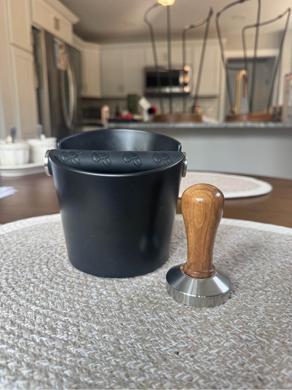 Black Espresso Knock Box with Wooden Tamper - Home Kitchen